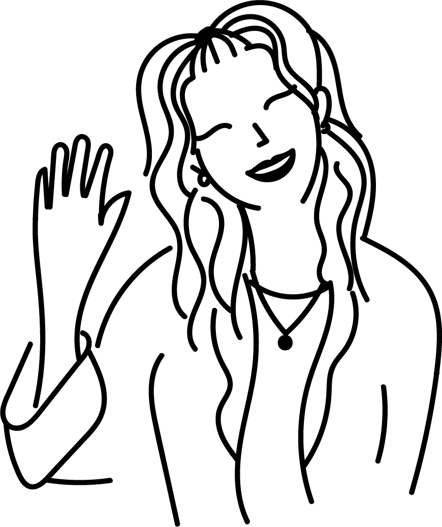 Outlined drawing of lady waving