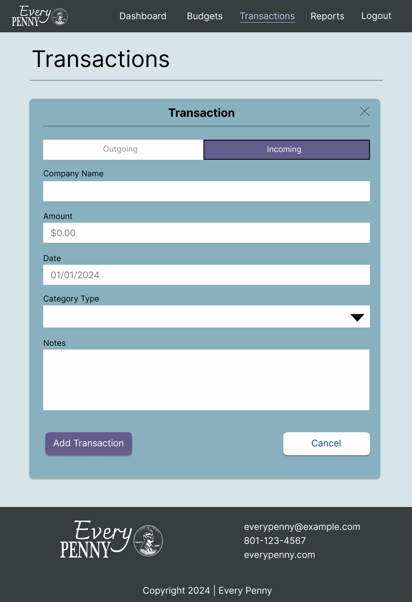 Modal example for budgeting app