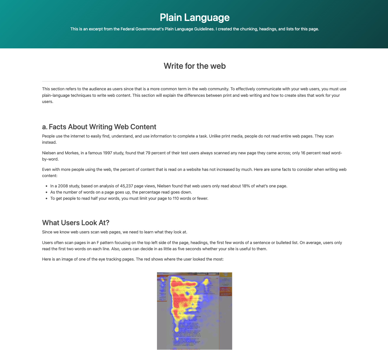 Language example on website demonstrating easy readability
