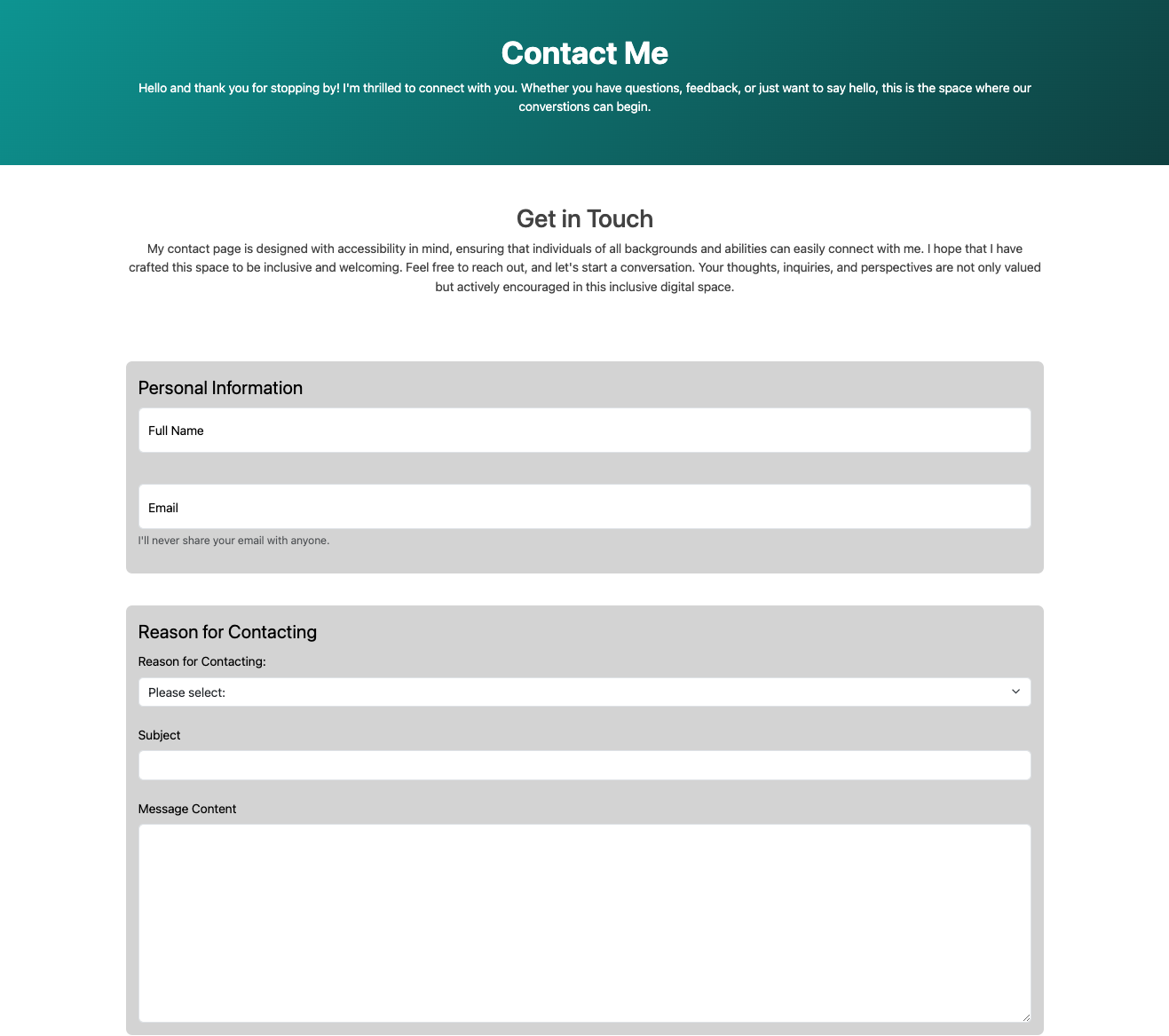 Contact form on website demonstrating good usability