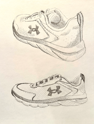 Shoe drawing showing different perspection