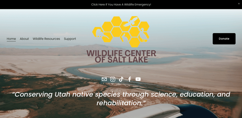 Wildlife Center of Salt Lake's home page of website