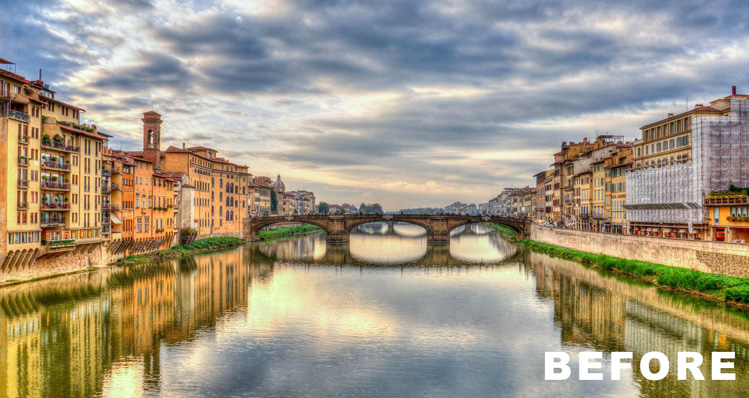 City and river before being edited