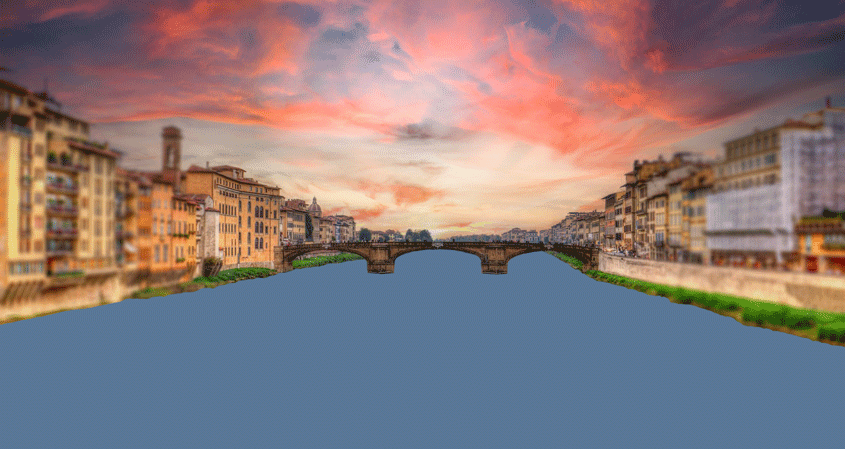 City with large river and bridge