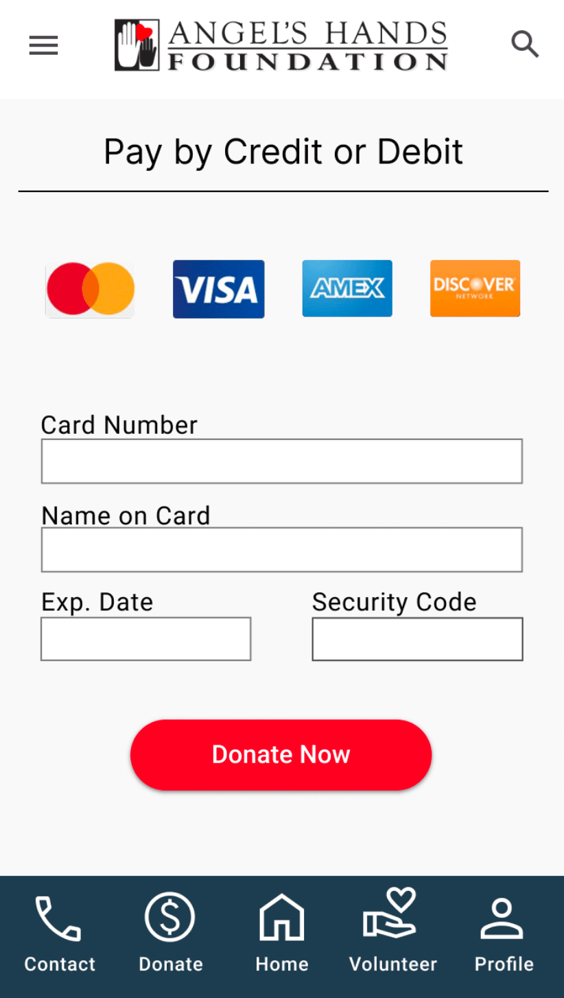 Final wireframe of payment page