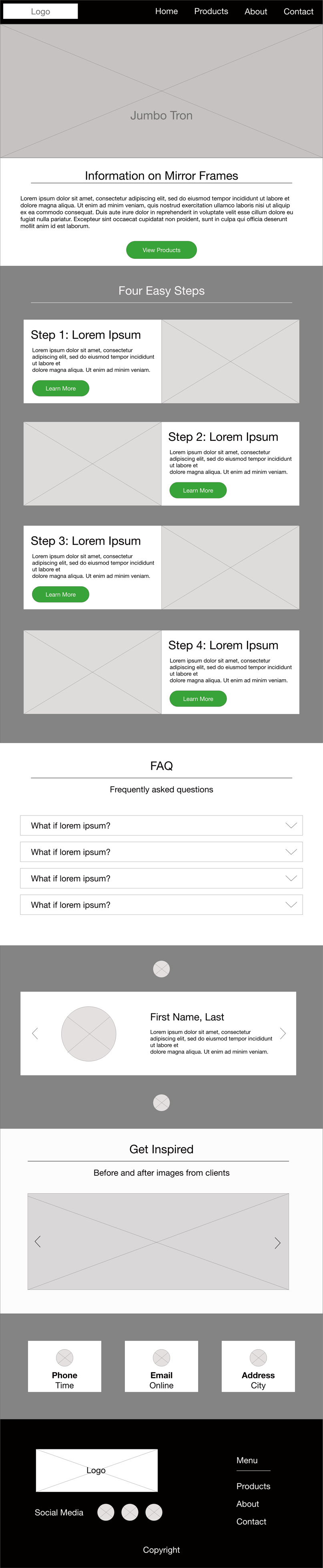 Wireframe of home page